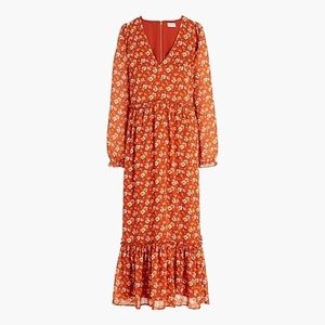 NWT J Crew Crinkle Midi Flounce Dress Rust